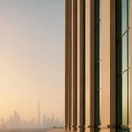 Modern UAE facade with Dubai skyline in the distance