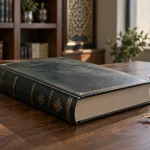 Legal advocacy book and papers on a library desk