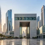 Dubai financial district skyline and institutional architecture